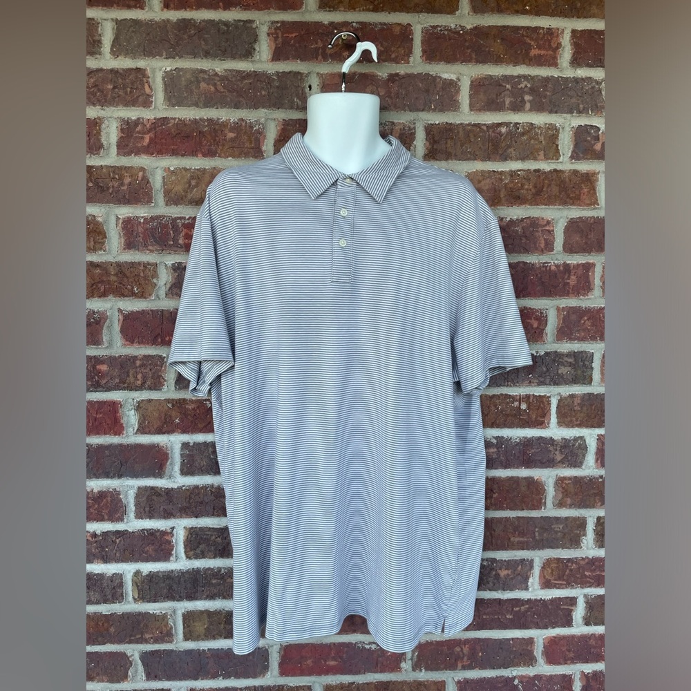 Men’s Member’s Mark Heather Gray Striped Soft Cotton Polo Shirt Size XXL